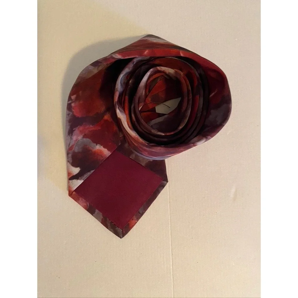 Surrey Mens Necktie Red Burgundy Abstract Floral Microfiber Art Silk Look Tie